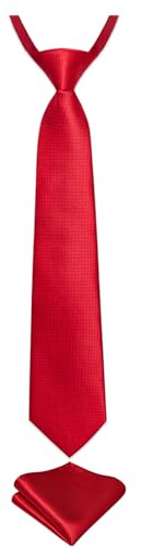 DiBanGu Corbata preatada para niños de seda y pañuelo de bolsillo para niños de 7 a 15 años, rosso, Taille unique