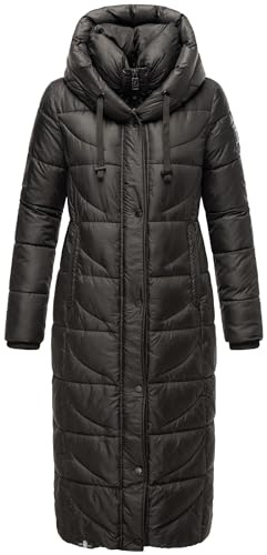 Navahoo Damen Wintermantel Warmer Steppmantel extralang mit Kapuze Waffelchen Black Gr. L