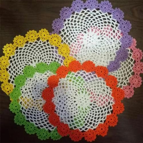 Spitzen-Baumwoll-Tischset für Tasse, Tee, Kaffee, Untersetzer, Tasse, Esstisch, Küchentisch, Tischset, Stoff, runde Häkeldeckchen, Getränkeglas-Unterlage, weiß und rosa, rund, 20 cm, rund