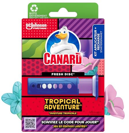 Canard® WC Fresh Disc Edition Limitée Tropical Adventure - Bloc Sans Cage Nettoyant WC - 1 Diffuseur + 1 Recharge, 6 Disques