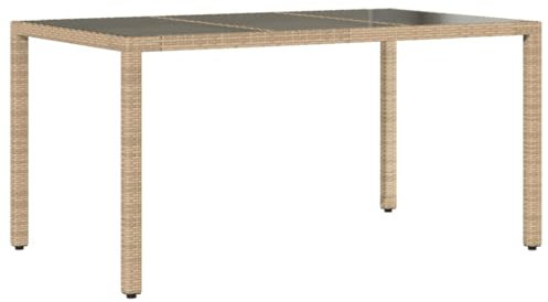 HETFTJN Bierzelttisch Stehtisch Outdoor Biertischgarnitur Terrassentisch - Gartentisch mit Glasplatte Beige 150x90x75 cm Poly Rattan für Garten Balkon Outdoor Innenhof