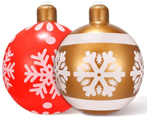 Bola de Navidad Inflable,Bolas de Navidad Hinchables de PVC de 66 cm, Bolas Navidad Gigantes,para decoración navideña, decoración del hogar, jardín, balcón (Rojo B)
