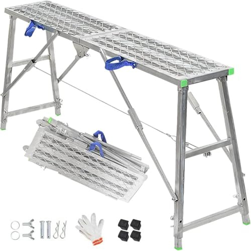 Höhenverstellbare Mehrzweck-Gerüst-Arbeitsbühne für Treppen und Stufen, tragbares Klappdesign mit Netzoberfläche (140 cm)