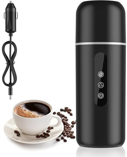 Auto-elektrischer Wasserkocher, 420ml 12V/24V tragbarer Wasserkessel-Cup mit Temperaturregelung, Edelstahl-Liner 304 und automatischer Abschaltung, eingebautes magnetisches Induktionsrühren (schwarz)