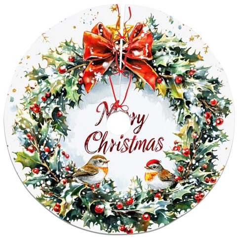 Gonna per albero di Natale con bacche di agrifoglio, verde festivo, gonna per albero di Natale, decorazione invernale per la casa, decorazione per interni ed esterni, 121 cm
