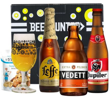 Belgian Breweries Craft Beer Gift Set with Glass (3 Pack) – Premium Beer Gifts for Men and Women, Ideal Gift Set, Foodie Hampers, Birthday Hampers & Alcohol Presents for All Occasions