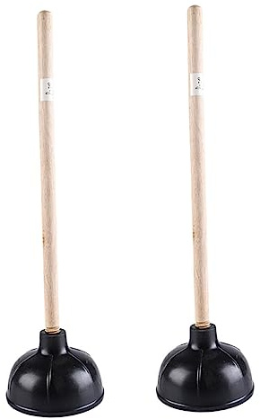 Uonlytech Desatascador De Goma Mango De Madera 2 Piezas Herramienta De Limpieza Para Baño y Desagües Suministros De Baño Higiénicos Negro Uso Doméstico Eficaz y Resistente