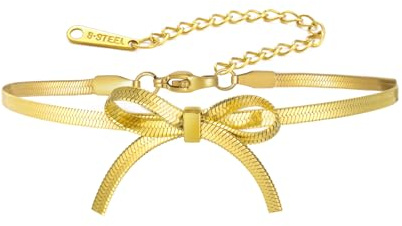 kkjoy Elegant Bracelet avec Nœud Papillon en Acier Inoxydable Bracelet en Chaîne de Serpent Bijoux de Tendance pour Femmes Charmantes Dames