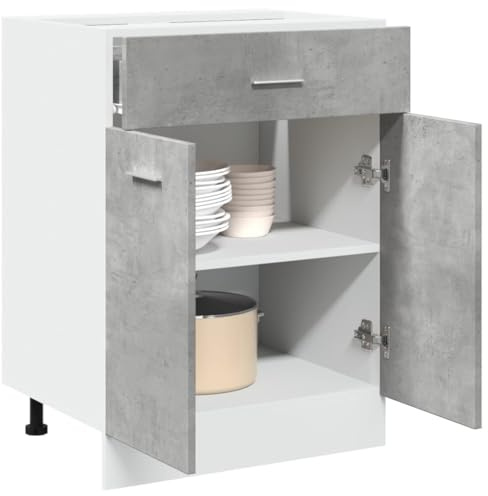 Myheimly Schubunterschrank Betongrau 60x46x81,5 cm Holzwerkstoff Küchenschrank Küchenzeile Küchenmöbel Unterschrank Küchenunterschrank Schrank