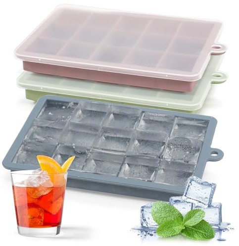 Bandeja de silicona para cubitos de hielo con tapa, paquete de 3 moldes flexibles para cubitos de hielo, 15 cubitos de hielo por bandeja para congelador, agua, comida para bebés, whisky, cóctel y