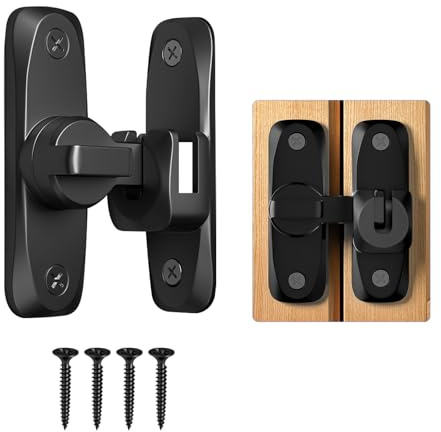 Black Sliding Door Latch Locks Gate Latch, 90/180 Degree Flip Sliding Barn Door Locks and Latches for Bathroom Garage Garden Window Barn Door Sliding Door Locks