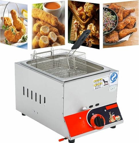 LYJYUJIE Freidora Freidora a Gas Comercial, freidora a Gas de sobremesa, Acero Inoxidable, freidora Doble de Gran Capacidad de 22 litros, con cestas extraíbles, Caja de Fuego Regulable~/
