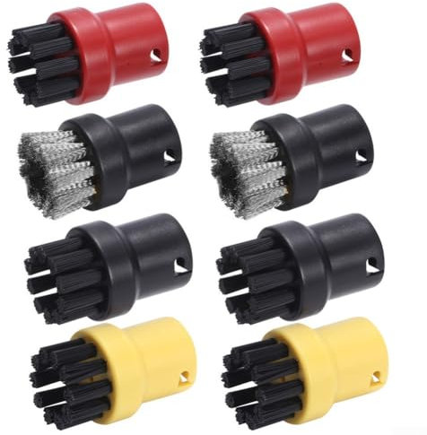 8 Round Brush Nozzles with Nylon and Stainless Steel Wire for Karcher Steam Cleaners for Corners and Joints Cleaning