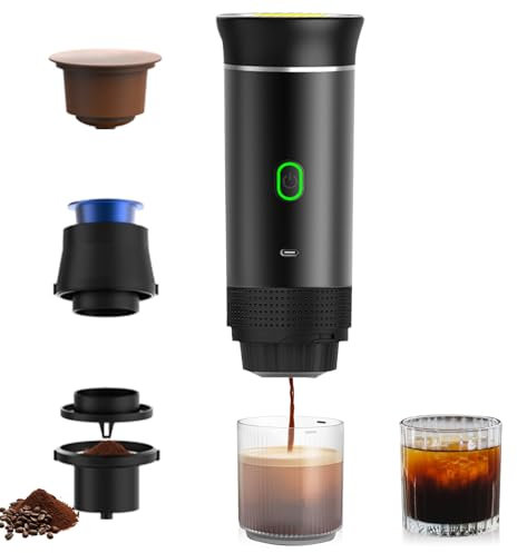 NICEWAT Tragbare Kaffeemaschine mit Akku, 12V Auto Reise-Expressomaschine, Mini Mobile Kapselmaschine für Camping Reise, Selbstheizend, 8 Tassen, Kompatibel mit Nespresso-Kapseln