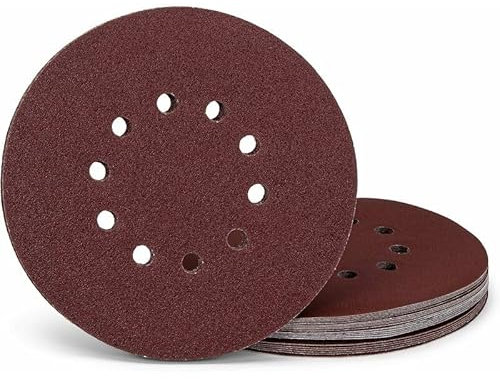 Lot de 25 disques abrasifs professionnels - 10 trous - Diamètre : 225 mm - Grain 40 - Pour ponceuse à col long - Feuilles abrasives - Papier abrasif - Patins abrasifs,