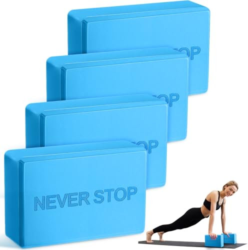 RoundFunny 4 Pack Yoga Blocks Non Slip Pilates Brick Foam Blocks Pilates Dance Gymnastics Workout Fitness Props Tool for Stretching Meditation and Exercise(Blue)