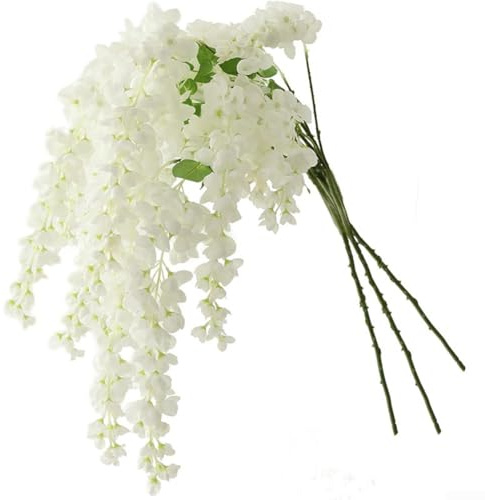 DAZZLEEX Lila Glyzinie künstliche Blumen, 101,6 cm, Seidenblumen-Hängepflanze, Girlande, für drinnen und draußen, realistische Blüten für Zuhause, Garten, Hochzeit, Party, Bogendekorationen (weiß)