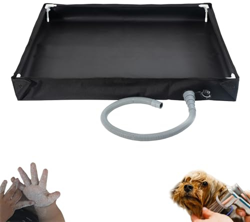 Genérico Plato de Ducha portatil Plegable 80×80×10cm,Base Plegable Impermeable PVC+Oxford,Drenaje Integrado,Ideal Camping,Autocaravana,Mascotas,Baños temporales,Transporte fácil,Uso Exterior,Antimoho