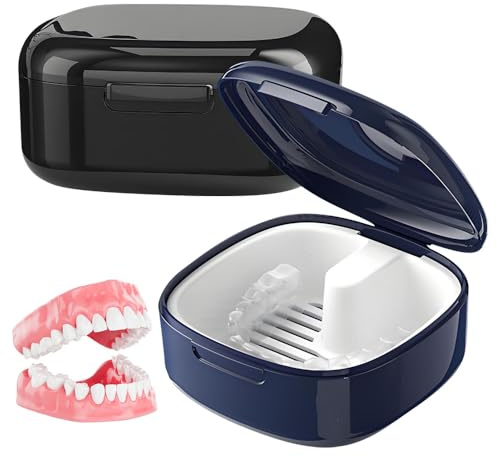 Lot de 2 boîtes à prothèses dentaires - Portable - Avec panier de trempage amovible - Pour le nettoyage des prothèses dentaires