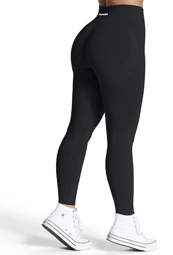 TAYOEA Sport Leggings Damen Push Up Booty Lifting Sportleggins Seamless Scrunch Butt Sporthose für Yoga Gym und Alltag Schwarz,M