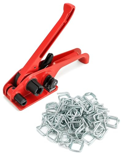 KGLHJDY Ensemble de tendeurs de cerclage Robustes, 1 tendeur Manuel + 50 Boucles métalliques de 19 mm, Outil de Tension pour Sangles en Polyester et polypropylène de 12,7 à 19 mm de Largeur.