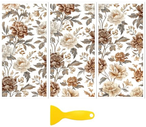 Peacoblue UV DTF Möbel Transferfolie,Vintage-Blumenmuster Dekorfolie Deko | 3er Set UV DTF Transfersticker 15x30cm, Wasserfeste Dekorfolie für Möbel, Schubladen, Holz, Glas und Keramik