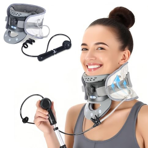 Cervical Neck Traction Device with Air Pump, Neck Stretcher for Neck Pain Cervical Traction Device for Home Use, Neck Decompression Device for Improved Spine Alignment & Relaxation