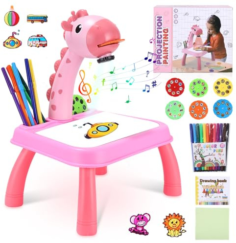 Zeichenprojektor Für Kinder, Kinderzeichenprojektor mit 48 Mustern Kinderprojektor, Mädchen Geschenke Spielzeug 3 4 5 6 7 jahre Kinder Projektor, Beamertisch zum Zeichnen, Malmaterial für Scrapbooking