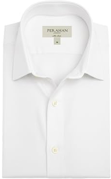Perahan Men's Classic Wrinkle-Free Dress Shirt, Cotton Poplin Regular Fit Long Sleeve (UK, Alpha, L, Regular, Regular, White)