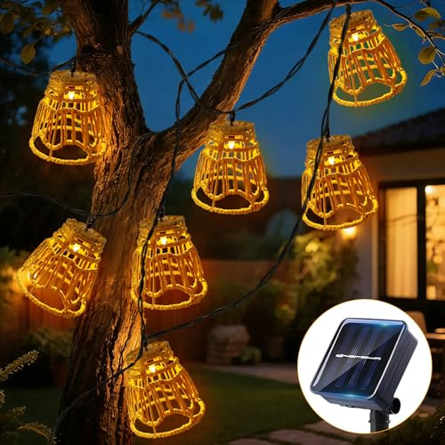 10 Stück LED Solar Lichterkette Outdoor 3.6m, Lichterkette Außen Solar Wetterfest IP65, Papierseil Solarlichterkette, Solar Lichterkette Aussen, Solar Lampions Außen Wetterfest Für Garten Balkon