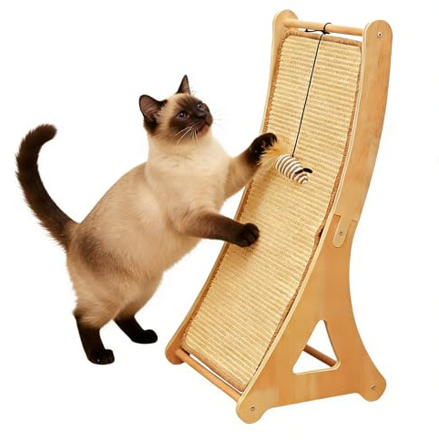 Interactive Cat Scratch, Sisal Scratching Ramp, Ramp with Toy Ball Attachment, Natural Sisal Fiber Material, Pet Accessory with Boredom Relief Design, Indoor Home Use for Cats and Kittens
