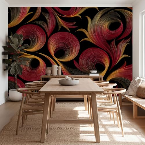 Papel Pintado Plantas Abstractas Rayas Murales de pared de tamaño personalizado - Fotomurales Tejido No Tejido Vintage Murales Fotográfico XXL Decoración de Paredes 200 x 140 cm