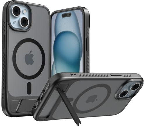 LUNOVATE for iPhone 15/14/13 Case with Invisible Stand, N52 Magnets 14FT Shockproof Protective Cover, [20W Fast Charging] Anti-Slip Texture Magnetic Phone Case for iPhone 15/14/13 - Black Matte