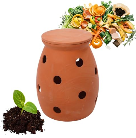Relaxdays in-ground worm composter, 5 L, wormery for kitchen waste, lid, composter for garden & beds, terracotta clay