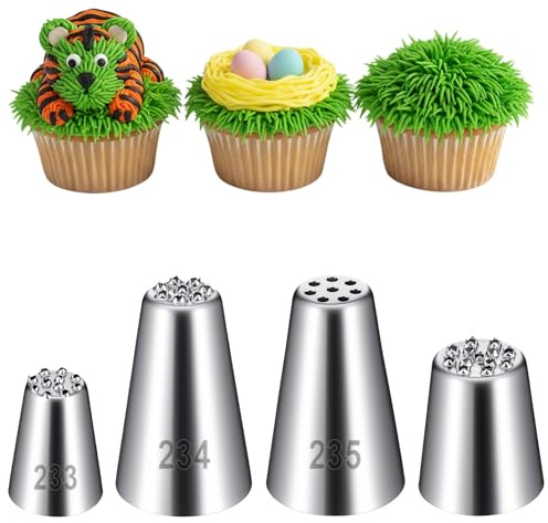 Elegaperma 4 PCS Grass Piping Nozzle,304 Stainless Steel,Cake Decoration | 233, 234, 235, M24 Grass Nozzle Piping for Grass, Fur and Floral Cake Designs