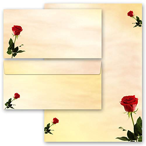 Motivpapier Briefpapier Sets Rosenmotiv, BACCARA ROSEN 50 Blatt Briefpapier + 50 passende Briefumschläge DIN LANG ohne Fenster