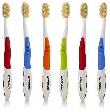 MOUTHWATCHERS Soft Flossing Toothbrushes for Adults, Value 6 Pack, Ultra Clean Manual Toothbrush Set for Sensitive Teeth & Gums, by Dr. Plotka, Assorted Colors