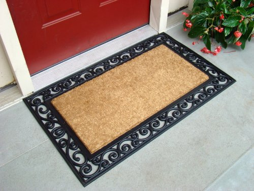 Kempf Inlaid Coir Doormat, 24 x 39, Natural Fiber Indoor/Outdoor Welcome Mat with Durable Non-Slip Backing for Front Door Entrances