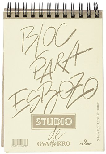 Canson Guarro Esbozo, Papel de esbozar, Grando ligero, 90g, Espiralados sobre el lado corto, A6-10,5x14,8cm, Blanco natural, 50 Hojas
