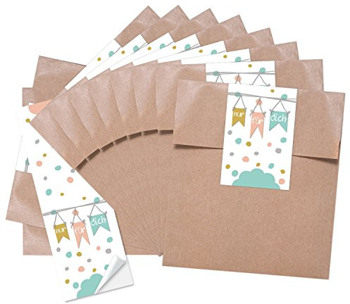 Logbuch-Verlag 25 kleine Geschenktüten Papiertüten braun 13 x 18 cm mit nur für dich Aufkleber pastell Give-Away Verpackung Mitgebsel Verpackung