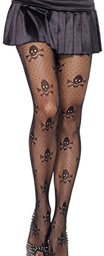 EROSPA® Netz-Strumpfhose - Damen - Totenkopfmuster Halloween Fasching Karneval - Schwarz