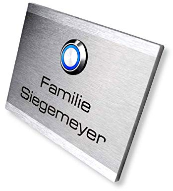 Metzler Edelstahl Türklingel mit Gravur - LED-beleuchtet - V2A - Klingel-Platte - Moderne Türklingel - Größe: 110 x 80 mm
