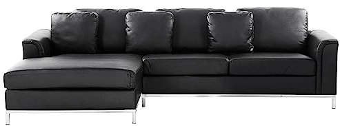 Beliani Modernes Ecksofa Echtleder 3 Zierkissen schwarz rechtsseitig Oslo
