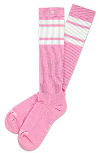 Spirit of 76 Bubblegum Hi | HERITAGE Edition | Höga retrostrumpor med ränder rosa, vit randig | knästrumpor | snygga unisex knästrumpor