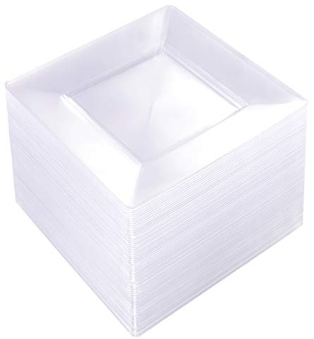 WDF 100PCS Clear Plastic Plates-6inch Square Disposable Plates- Small Appetizer Plates-Premium Clear Dessert/Salad Plates Perfect for Wedding & Parties