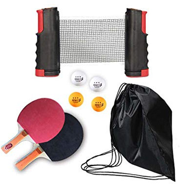Tischtennis Set für Tisch, Morbuy Tragbares Tischtennis-Set Mit 2 Tischtennisschläger/Schläger + Ausziehbares Tischtennisnetz + 4 Bälle für Familien Urlaub Garten (Schwarz)