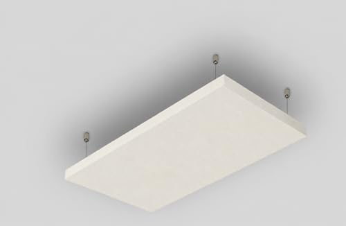 R ROSTAGNO Panneau acoustique absorbant IGNIFUGE 50x100x4 cm marquage CE, revêtu de tissu. - Installation suspendue au plafond avec câbles réglables (BLANC)