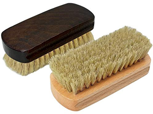 Goeielewe 2-Pack Shining Brushes, Wood Handle with Pig Bristle Shoe Brushes, Polishing Cleaning Buffing Brush Cleaner for Shoes, Boots, Crafts, Cloths, Furniture, 2 Colors