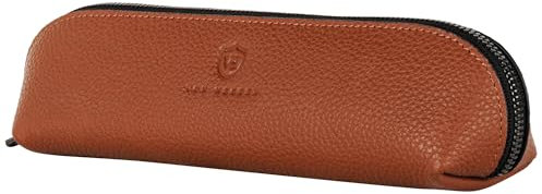 VON HEESEN® Echtleder Federmäppchen Leder Federmappe Etui für Stifte Mäppchen Schule Federtasche Uni Schlampermäppchen (Cognac)