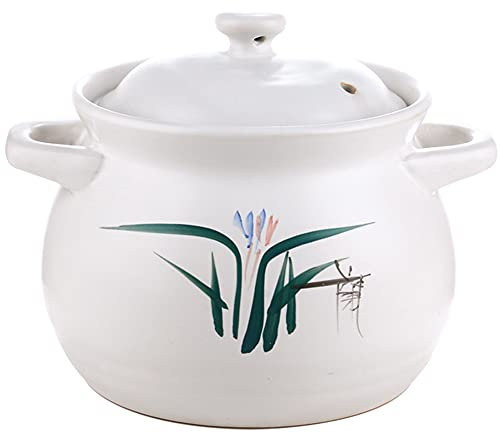 WFENG Emaillée Mijoteuse-Pierre de Lithium,Bonne Etanchéitéà Lair,Convient pour Ccuisinière à Gaz/Cuisinière Electrique/Four/blanc / 4.2L